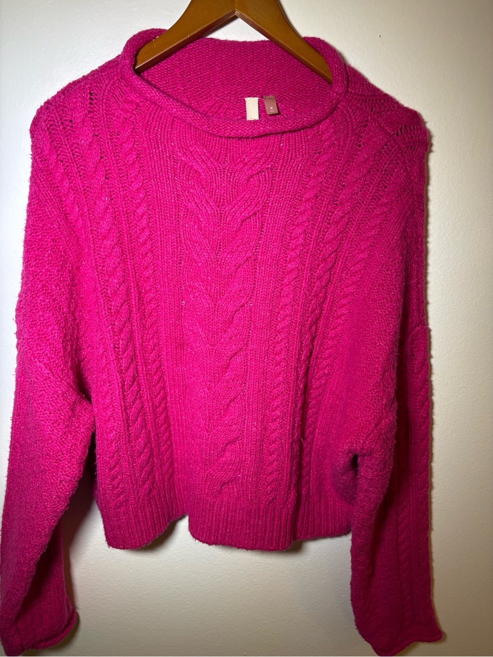 Pilcro Anthropologie Cable Knit Cropped Chunky Sweater M Oversized Boat Neck - Picture 6 of 10